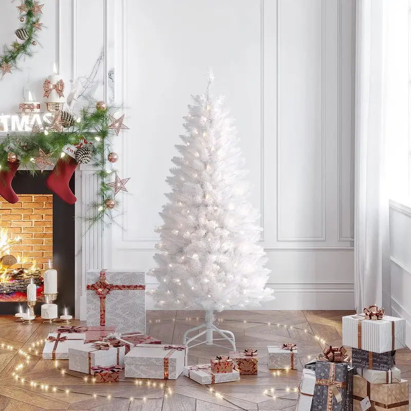 4.5-Foot White Fraser Fir Pencil-Style Pre-Lit Christmas Tree with 180 UL-Certified Warm White LEDs
