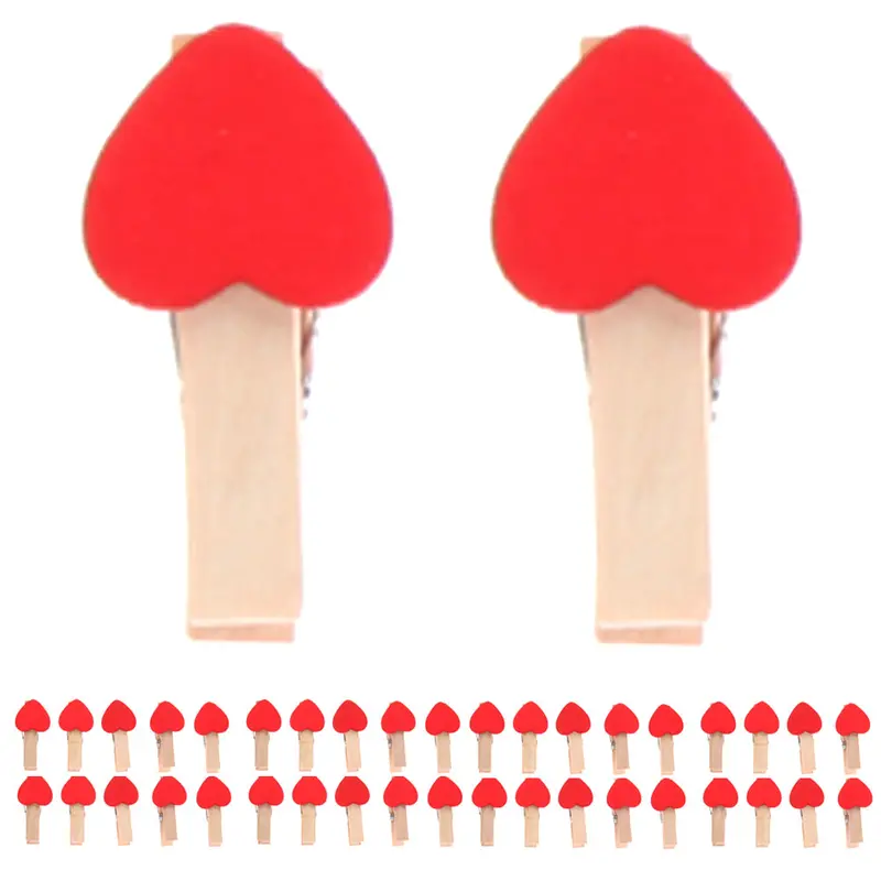 50-Pack Mini Heart Wooden Photo Clips – Elegant Wedding, Home, and Memory Board Decoration Supplies