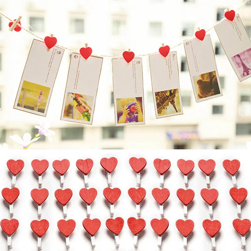 50-Pack Mini Love-Heart Wooden Clips – Wedding & Photo Display Pegs for Crafts and Paper Projects