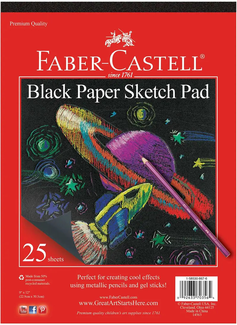 9×12 Inch Black Construction Paper Pad – Heavyweight Craft Sheets
