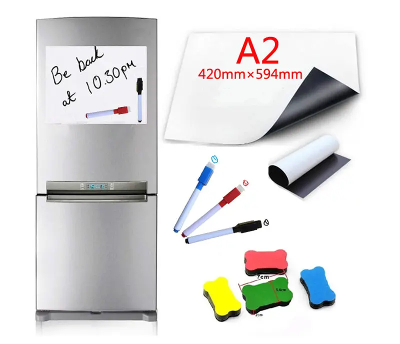 A2 Flexible Magnetic Whiteboard – Soft Fridge-Safe Dry-Erase Surface with Marker & Eraser Set