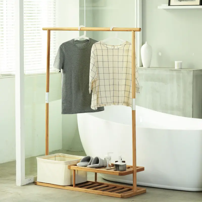 All-in-One Freestanding Garment Rack with Shoe Shelf and Laundry Basket
