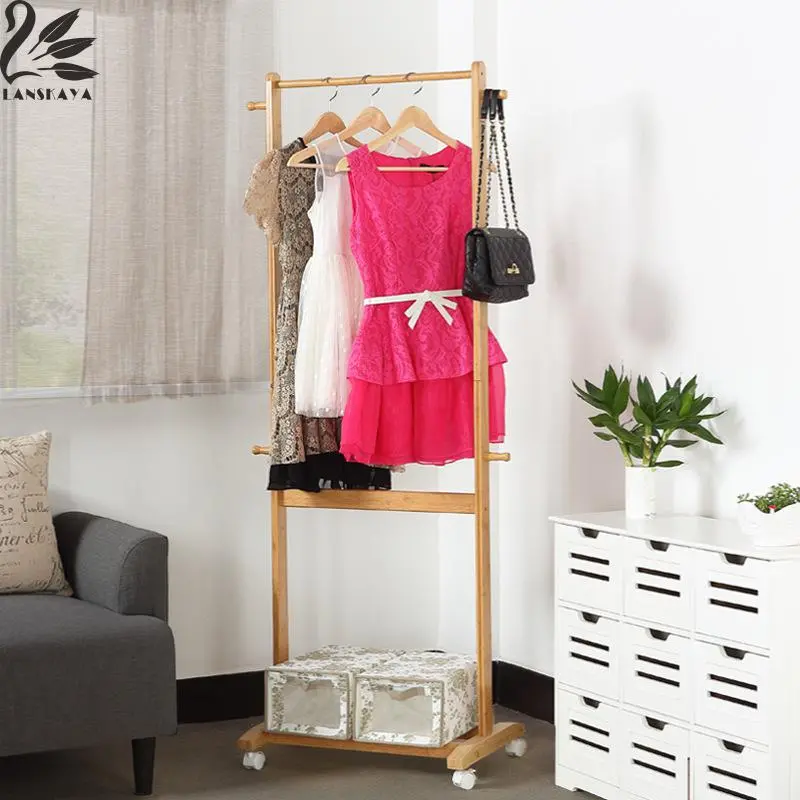 Bamboo Garment Rack with Adjustable Shelves and Mobility Wheels