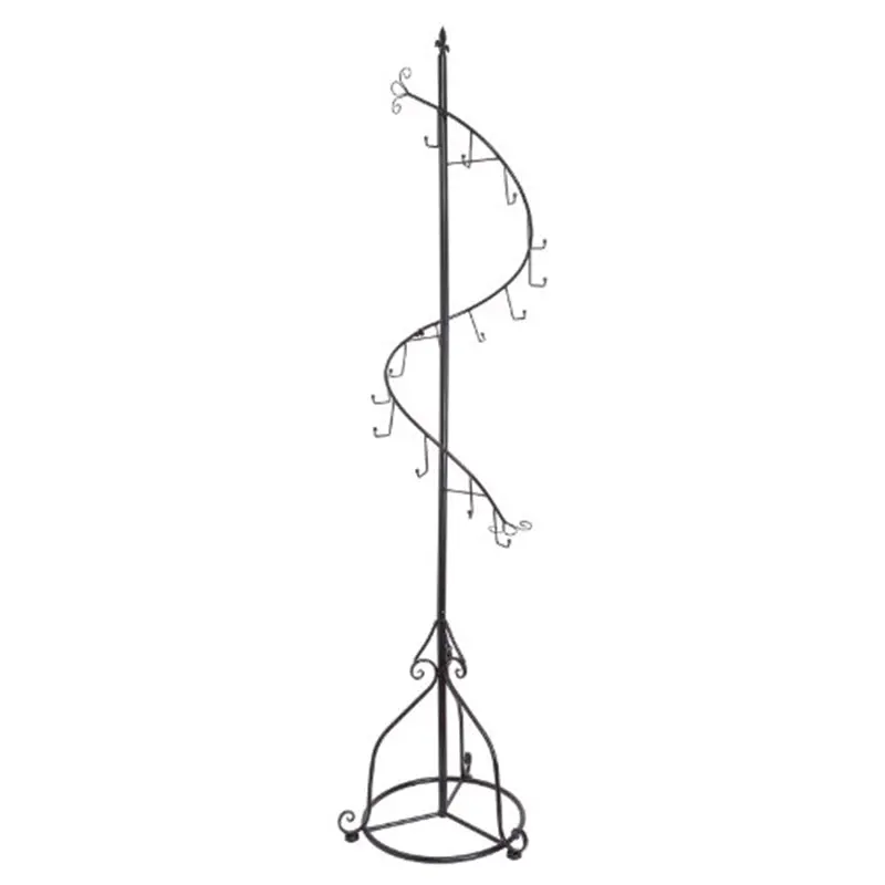 Black Spiral Metal Garment Rack – 14-Hook Rotating Display for Coats and Bags