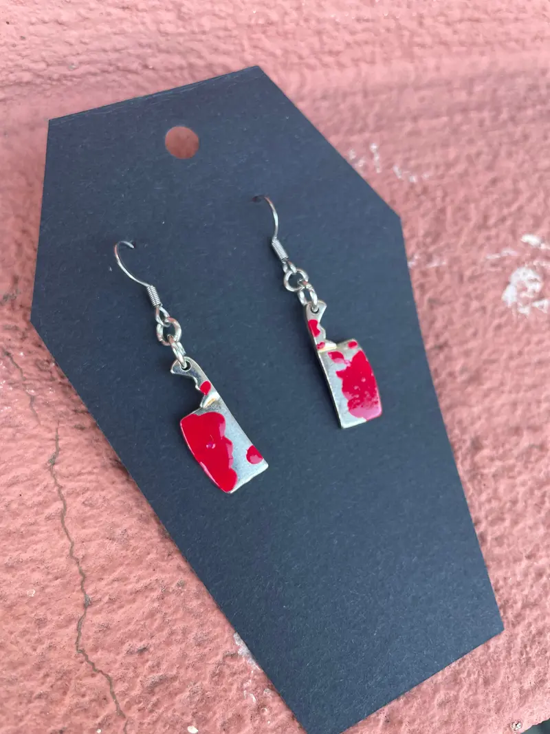 Blood-Red Cleaver-Shaped Earrings – Gothic Jewelry