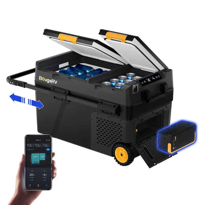 BougeRV CRD2 V2.0 43-Quart Dual-Zone 12V Portable Cooler with Integrated 240Wh Power Bank