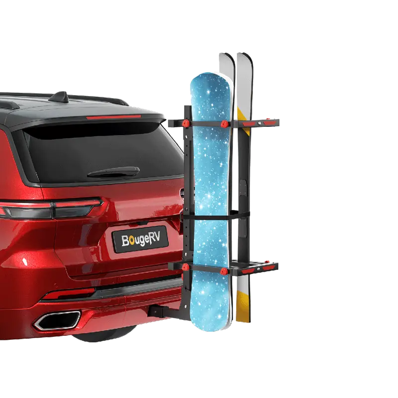 BougeRV Hitch-Mount Ski & Snowboard Rack – 2-Inch Receiver with Security Lock