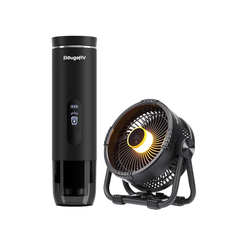 BougeRV Trail Lite Comfort Kit: Cordless Coffee Maker & Portable Outdoor Fan