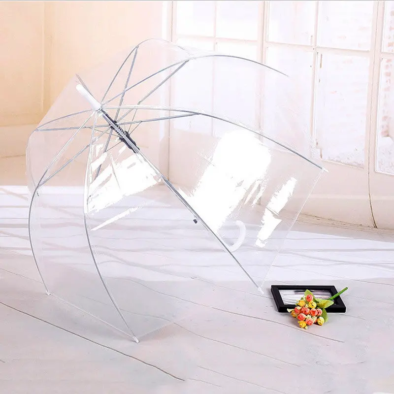 Clear Long-Handle Umbrella – Transparent Compact Rain Umbrella with Ergonomic Grip