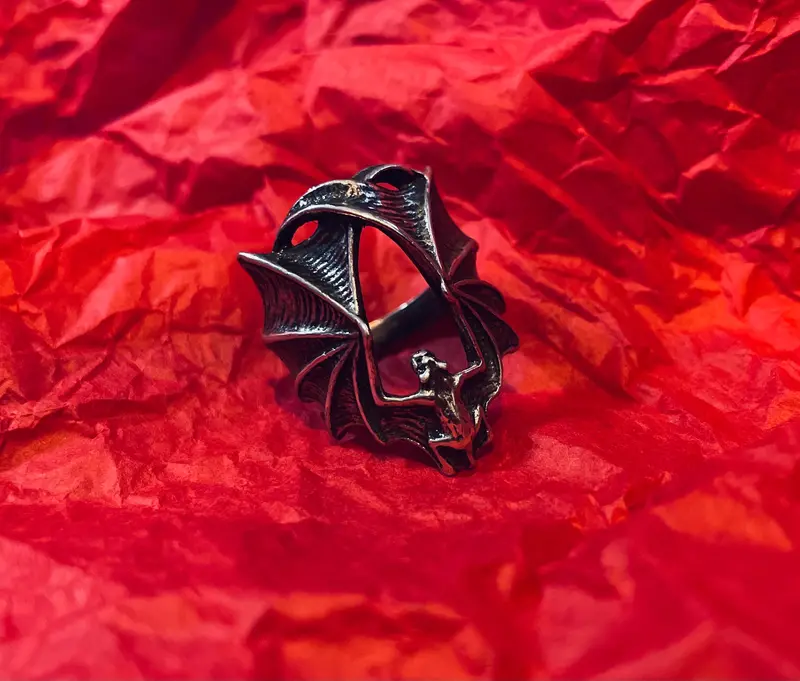 Dark Fantasy Bat Wing Band Ring – Gothic Sterling Silver Design