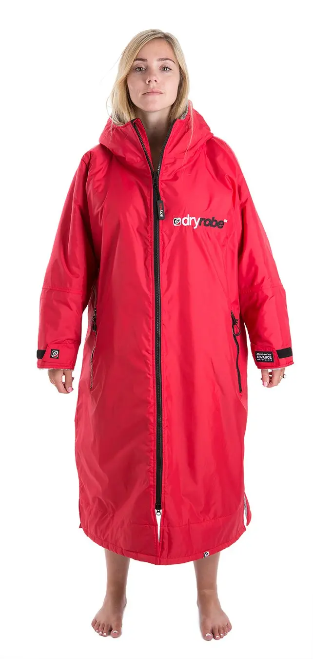 Dryrobe Original Long-Sleeve Changing Robe – Red & Grey Quick-Dry Towel Robe
