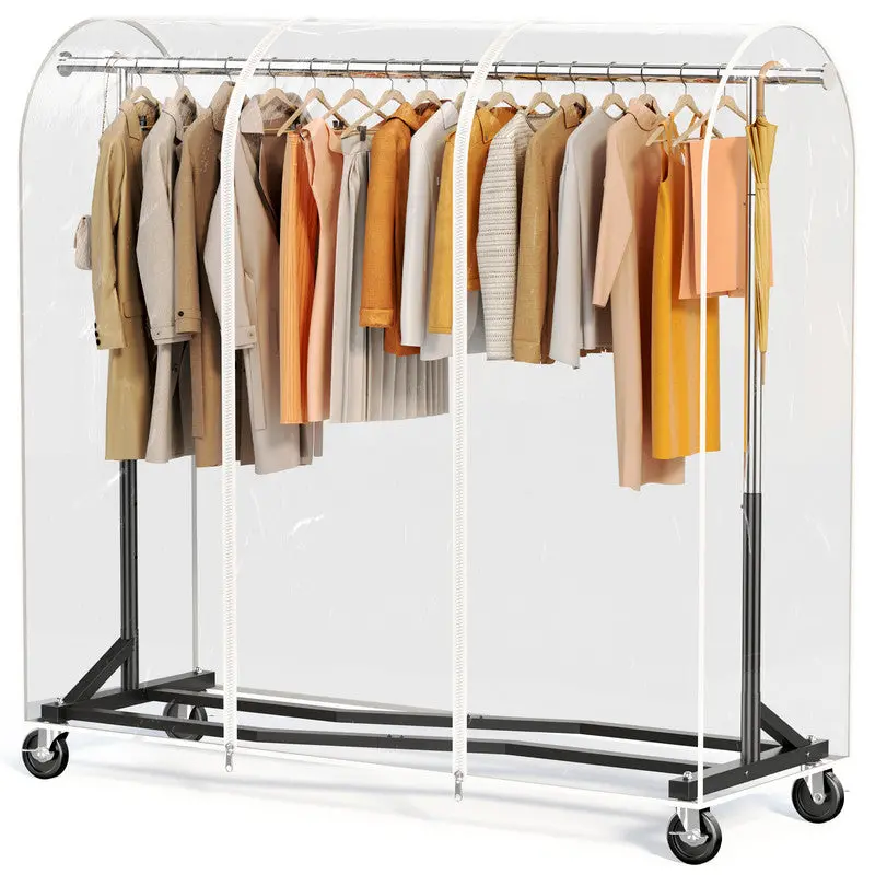 HOKEEPER Heavy-Duty Rolling Clothing Rack – 450 LBS Capacity, Z-Base Design, Zippered Dust Cover, Adjustable Height (65–71 in)