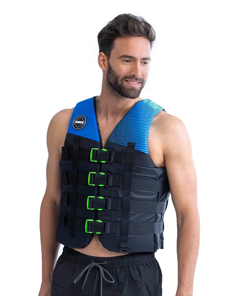 Jobe 4-Point Adjustable Life Vest – High-Visibility Blue & Lime Buoyancy Aid