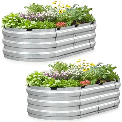 KING BIRD 10-Minute Assembly Raised Garden Bed Kit – 2-Piece Galvanized Planter, 47″ x 24″ x 12″, Silver