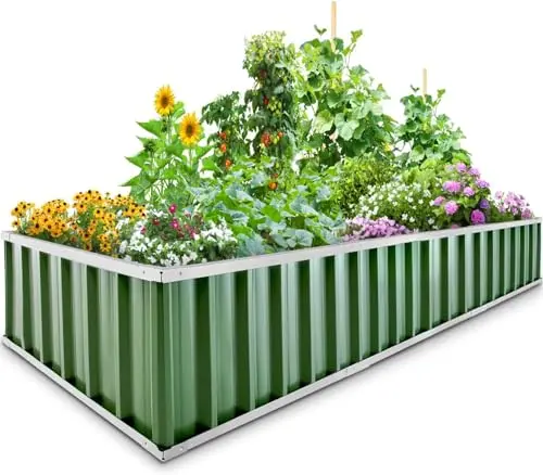 KING BIRD 101x36x12 in Galvanized Raised Garden Bed – Four-Option DIY Assembly with Bonus Gloves & Hardware (Green)