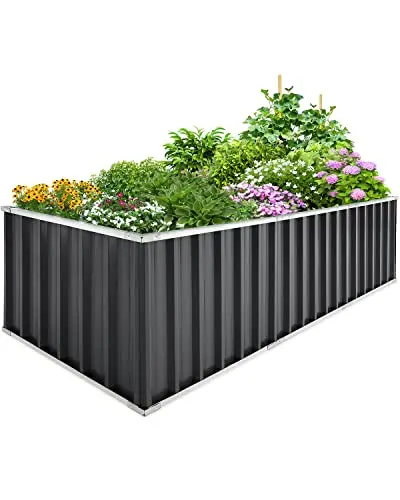 KING BIRD 101x36x24 in Heightened Galvanized Planter Kit – Two Installation Options for Deep-Rooted Vegetables & Blooms (Green)