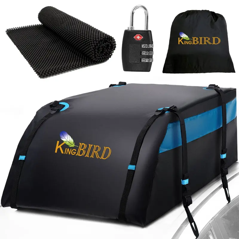 KING BIRD 20 Cu.ft Rooftop Cargo Bag – 100% Waterproof Roof Carrier with Adjustable Mounting Straps, Fits Vehicles With or Without Roof Racks