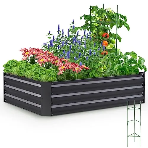 KING BIRD 2025 Upgraded Galvanized Raised Garden Bed with Solid Bottom – 70.8×23.6×11.8 in Indoor/Outdoor Planter for Vegetables & Flowers (Dark Grey)