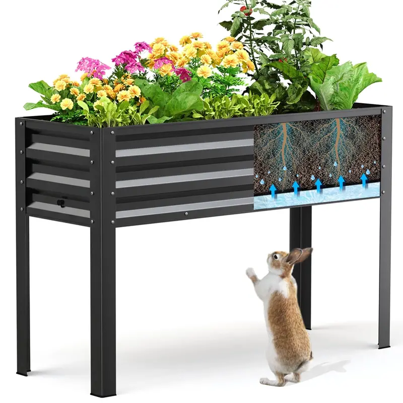 King Bird Medium Galvanized Raised Garden Bed – 48.4″ × 17″ × 31.5″ Tall Elevated Planter with Integrated Watering Cells, Rust-Resistant Gardening Box – Dark Gray