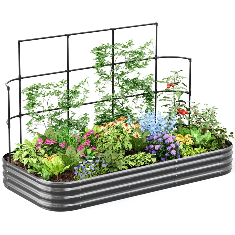 KING BIRD Wall-Mount Trellis Raised Garden Bed (7.87’x3.94’x0.98′) – Galvanized Steel Planter for Climbing Plants