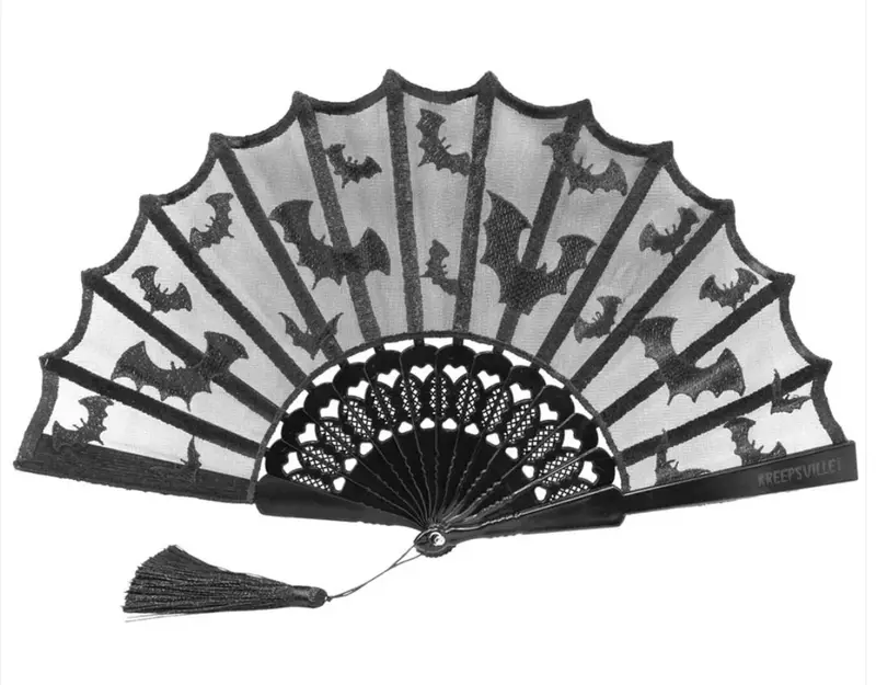 Lace-Embellished Bat Hand Fan – Vintage-Inspired Gothic Accessory