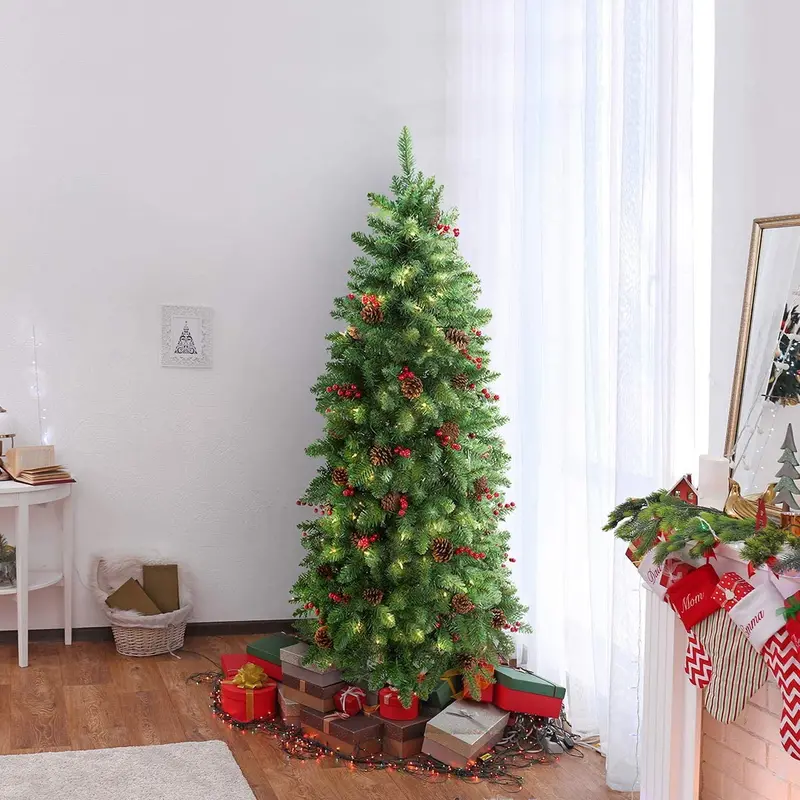 LIFEFAIR 4.5ft Slim Pre-Lit Christmas Tree with 150 Clear LEDs & 452 Ultra-Dense Branch Tips