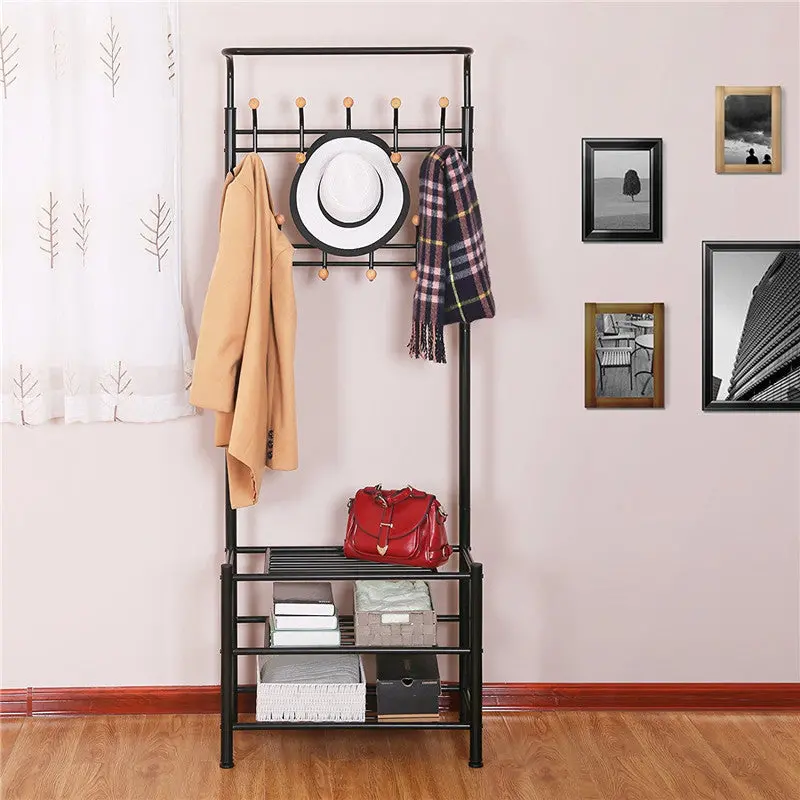 Metal Clothing Rack with Integrated Shoe Storage Shelves