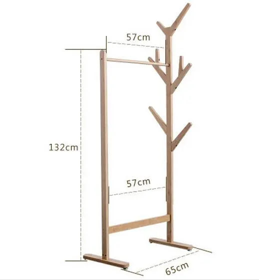 Natural Bamboo Clothes Tree with Horizontal Rail for Hanging