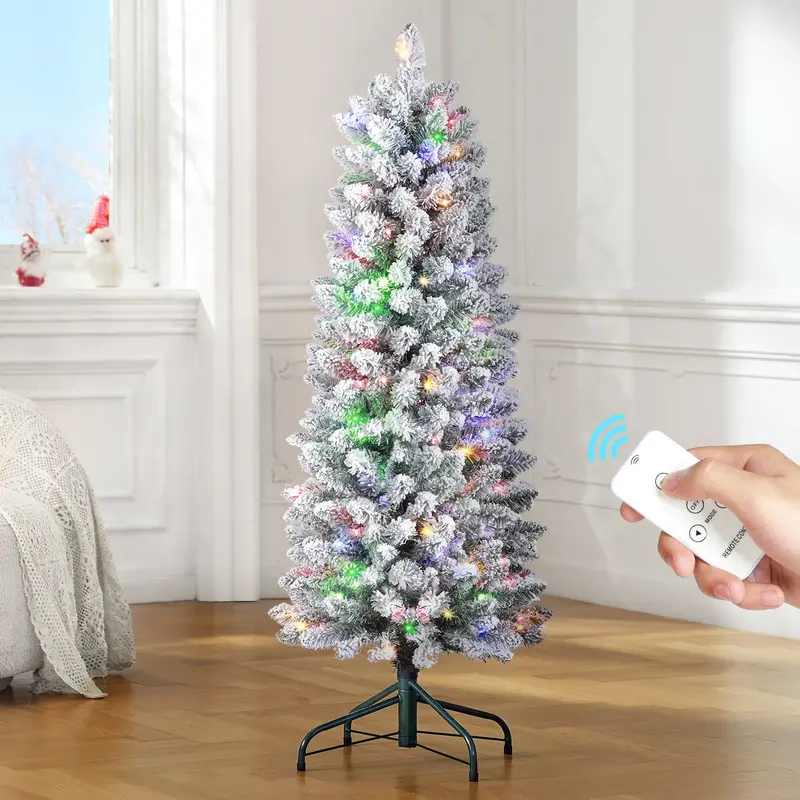 OasisCraft 4 ft Snow-Flocked Artificial Christmas Tree – Remote-Controlled Multicolor Lights, Festive Indoor Display