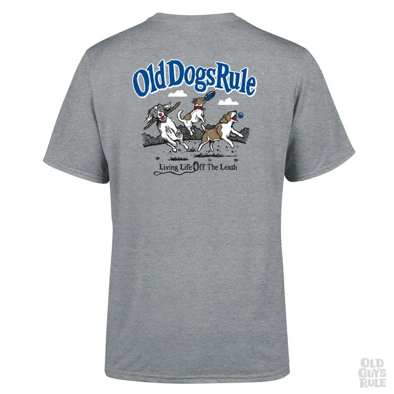 ‘Old Dogs Rule’ Sport Grey Crewneck T-Shirt – Old Guys Rule