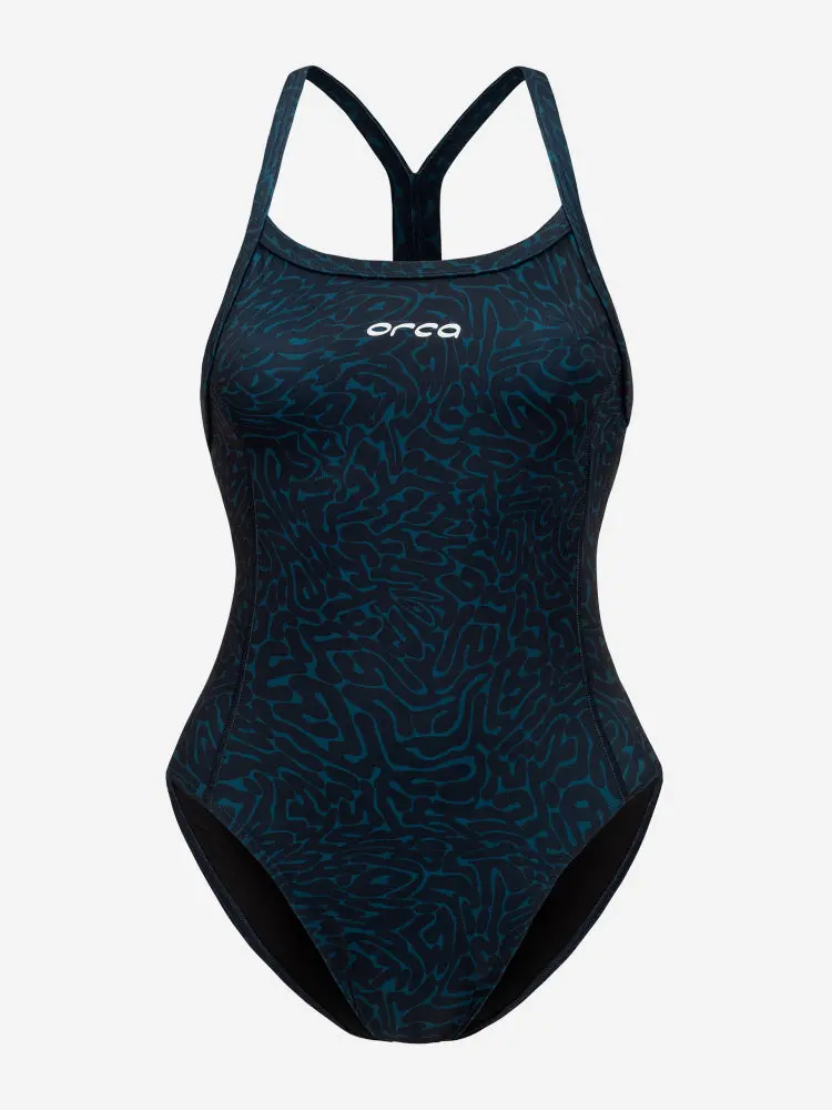 Orca Core Women’s Thin-Strap One-Piece Swimsuit – Dark Blue Diploria