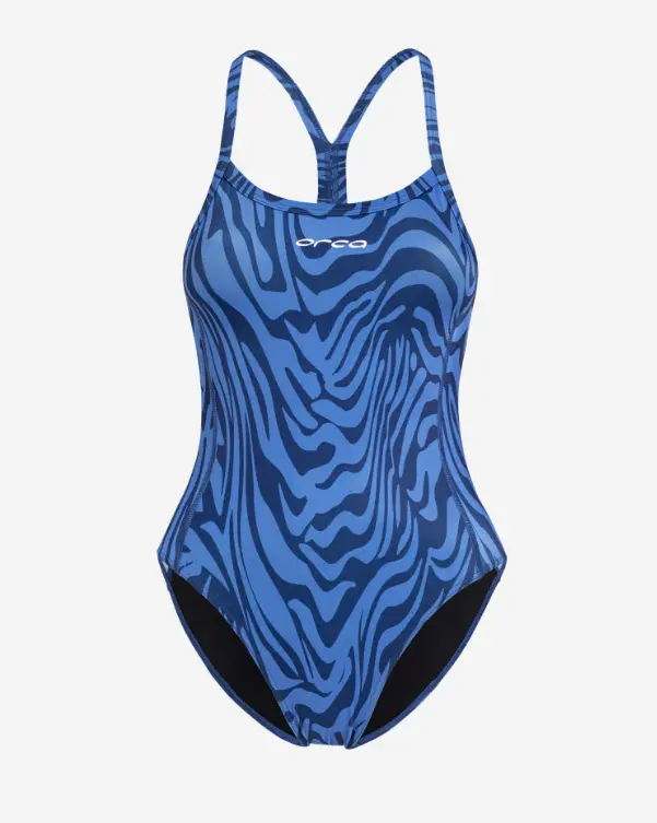 Orca Core Women’s Thin-Strap One-Piece Swimsuit – Deep Blue and Blue Sky