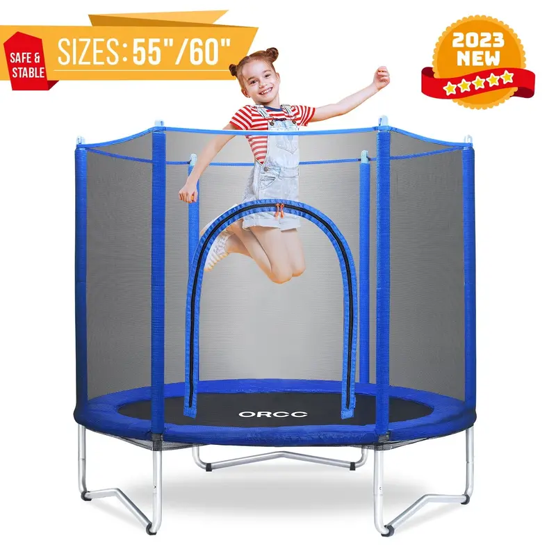 ORCC 55″–60″ Indoor/Outdoor Toddler Trampoline – 220 lb Capacity, Enclosed Steel Frame for Ages 3–10