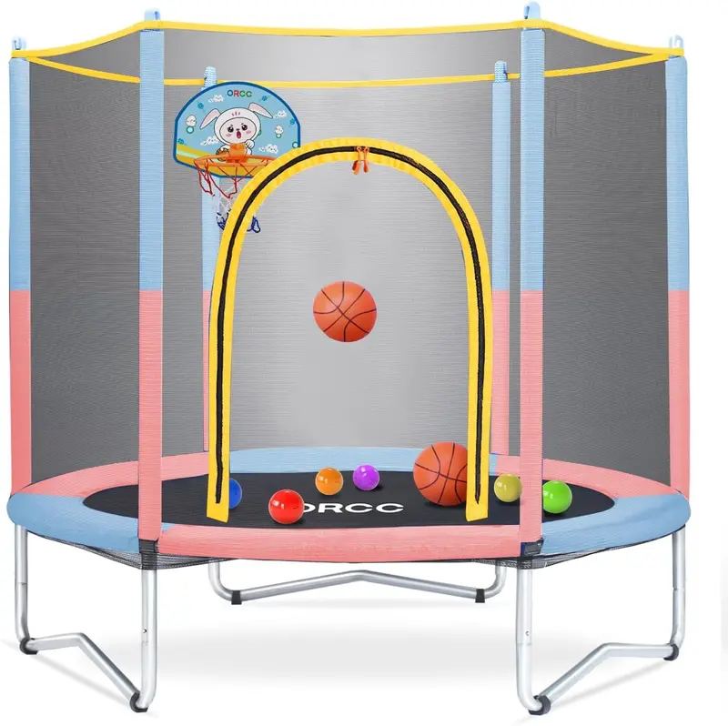 ORCC Compact Trampoline for Toddlers & Children – 55″/60″ Size with Enclosed Safety Net and Protective Padding