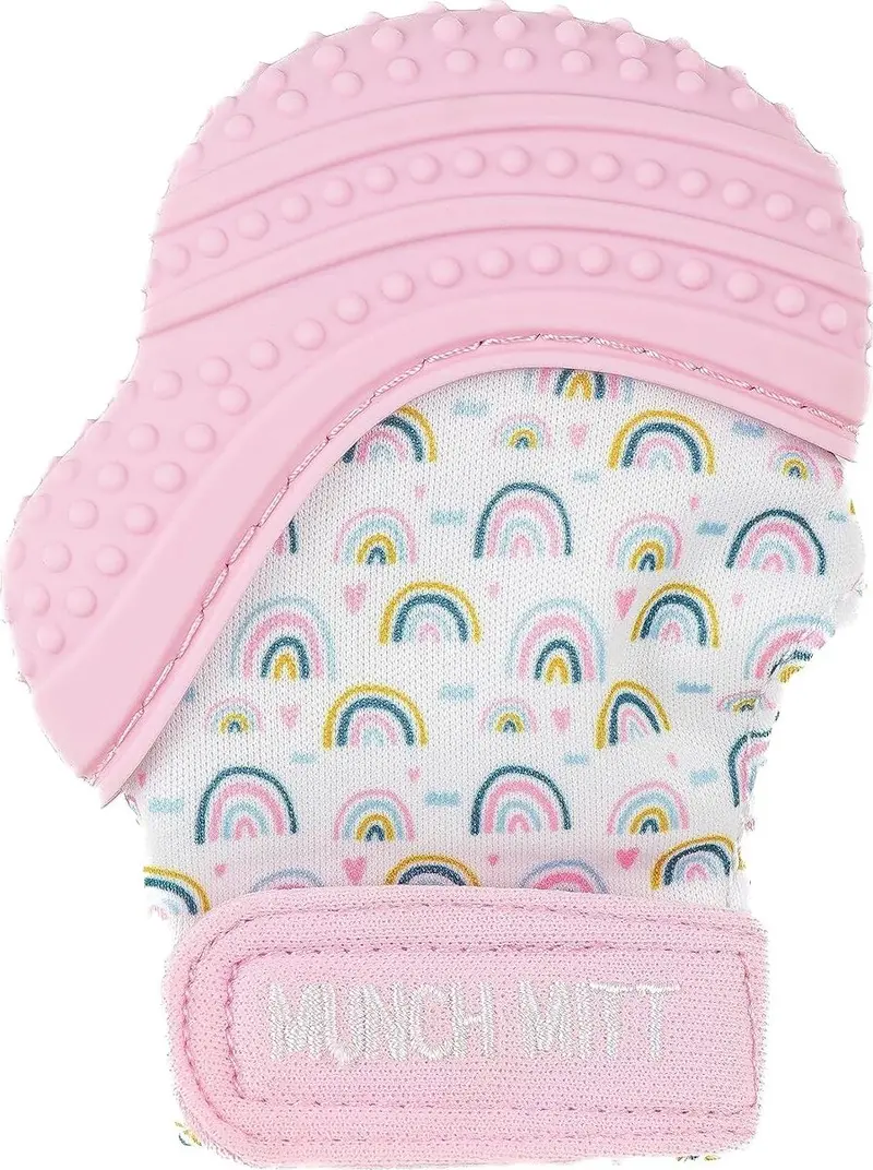 Pink Rainbow Munch Mitt – Infant Teething & Grasping Aid