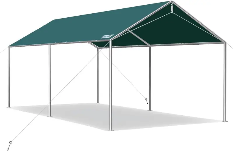 Quictent 10×15 FT Upgraded Portable Carport – Heavy-Duty Garage Tent with 3 Reinforced Cables, Ideal for Events or Vehicle Storage (Green)