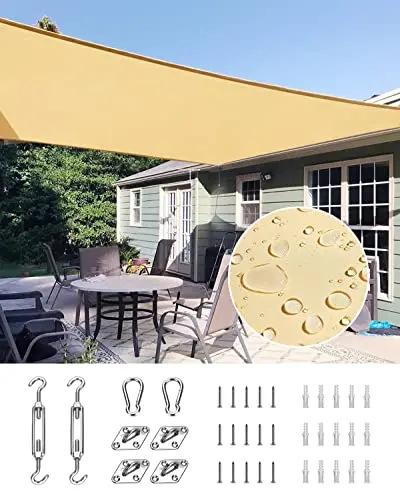 Quictent 10×13 ft Navy Waterproof Shade Sail – 185G Polyester UV-Blocking Outdoor Awning with Mounting Hardware Included
