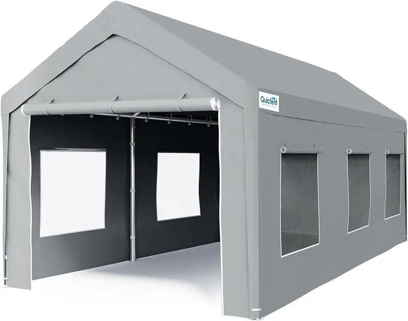 Quictent 10’x20′ Anti-Snow Carport – Heavy-Duty Canopy with 4 Reinforced Cables & Roll-Up Ventilation (Silver Gray)