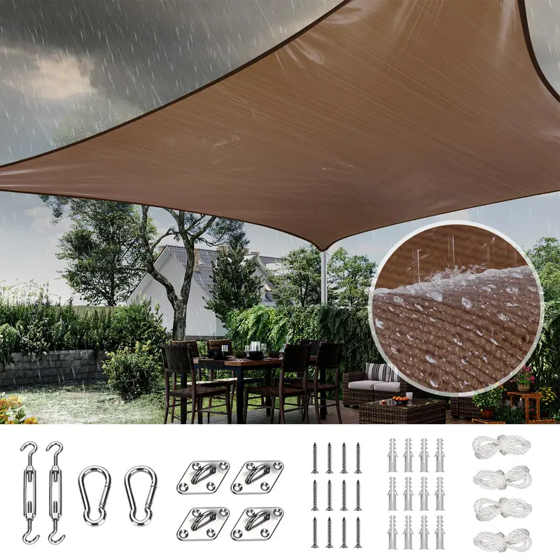 Quictent 12 ft x 16 ft Waterproof Sun Shade Sail – 185G Polyester UV-Resistant Canopy with Hardware (Brown)