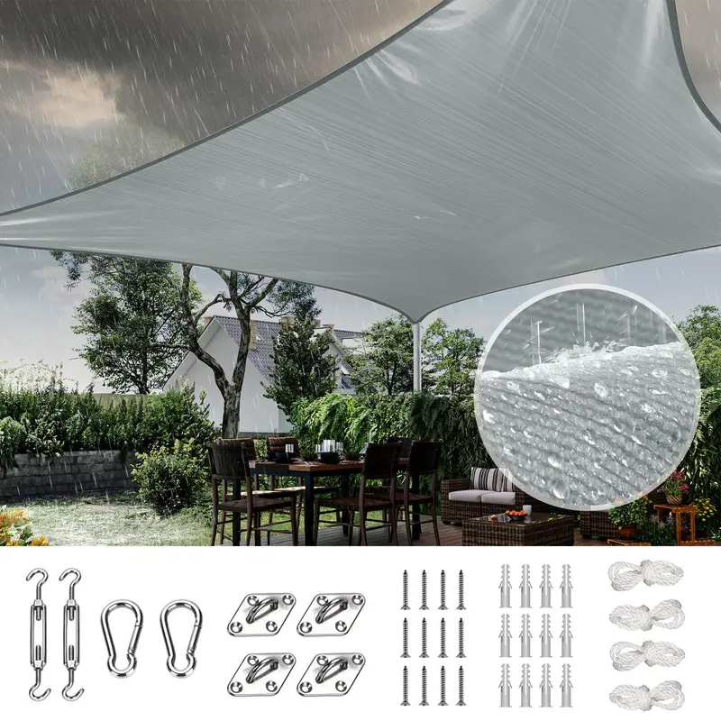 Quictent 12 ft x 16 ft Waterproof Sun Shade Sail – 185G Polyester UV-Resistant Canopy with Hardware (Grey)