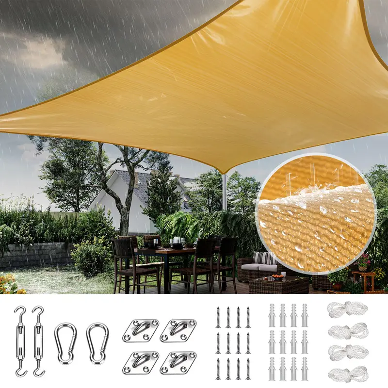 Quictent 12 ft x 16 ft Waterproof Sun Shade Sail – 185G Polyester UV-Resistant Canopy with Hardware (Sand)
