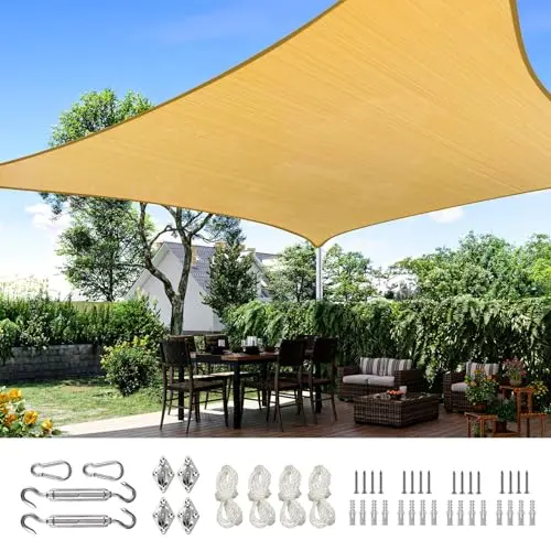 Quictent 12×16 ft Taupe Rectangular Shade Sail – Premium 185G HDPE Sun Protection Canopy with Easy-Install Kit