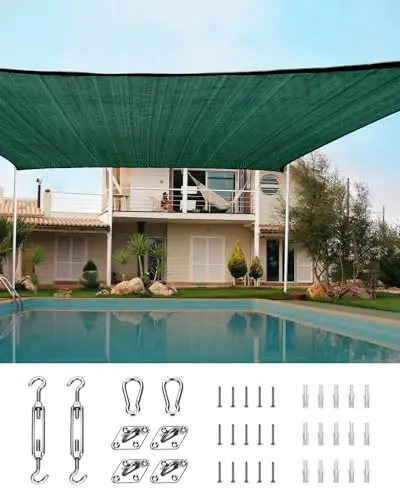 Quictent 20×26 ft Olive Green Rectangular Shade Sail – 185GSM HDPE UV-Blocking Canopy + Hardware Kit