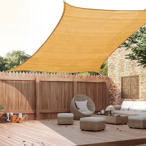 Quictent 24×24 FT Fire-Safe HDPE Sun Shade Sail – 185 GSM, High-Density UV-Blocking Canopy with Hardware (Sand)