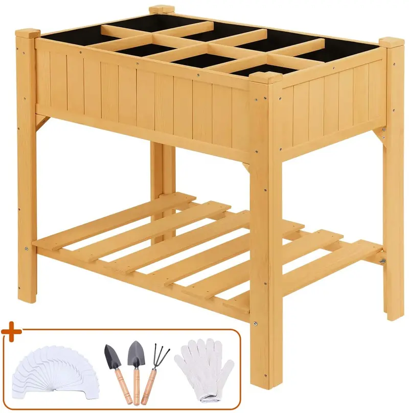 Quictent 35″ x 24″ x 35″ Wooden Raised Garden Bed with Legs – 8-Grid Modular Planter for Home Gardens