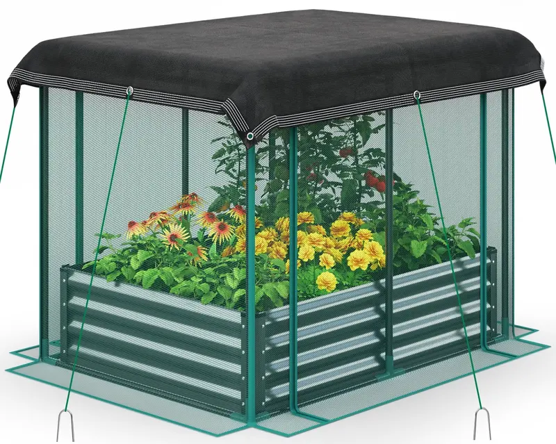 Quictent 4’x3’x1′ Galvanized Steel Raised Bed with Plant Protection Net & Shade Tent – Outdoor Gardening Kit