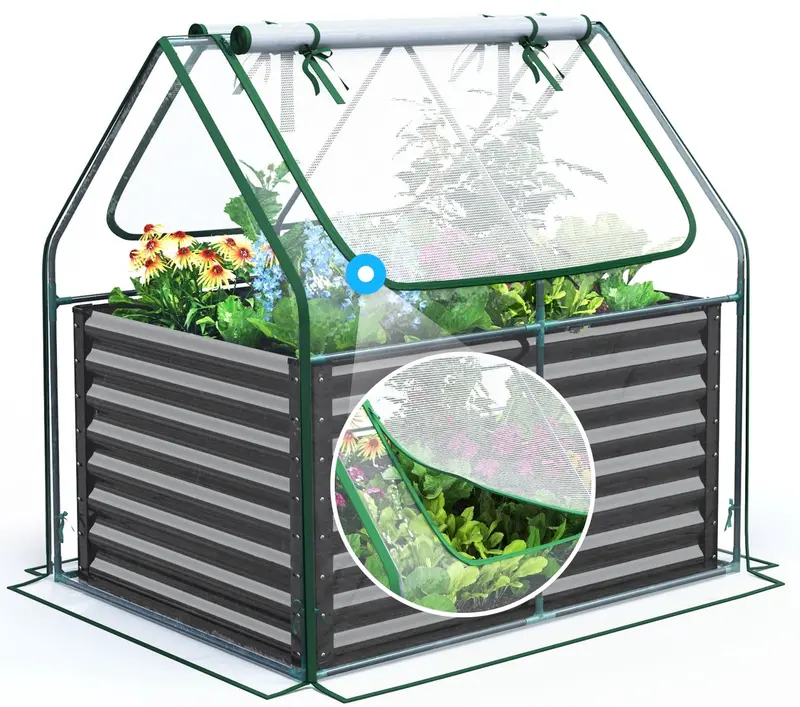 Quictent 4’x3’x2′ Tall Metal Raised Garden Bed with Clear Protective Cover – Lightweight Heavy-Duty Planter Box