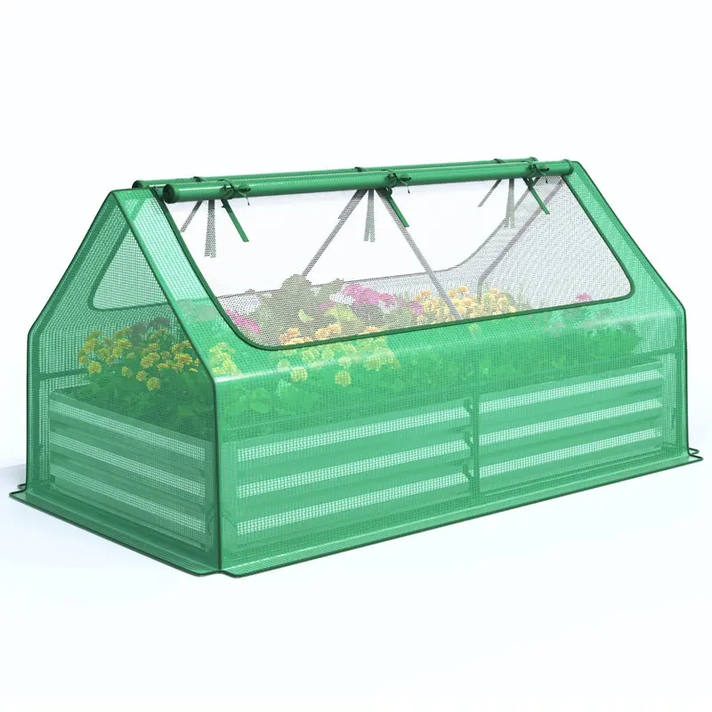 Quictent 6’x3′ Galvanized Raised Bed with Mini Greenhouse Cover – Dual-Window Design for Year-Round Growing