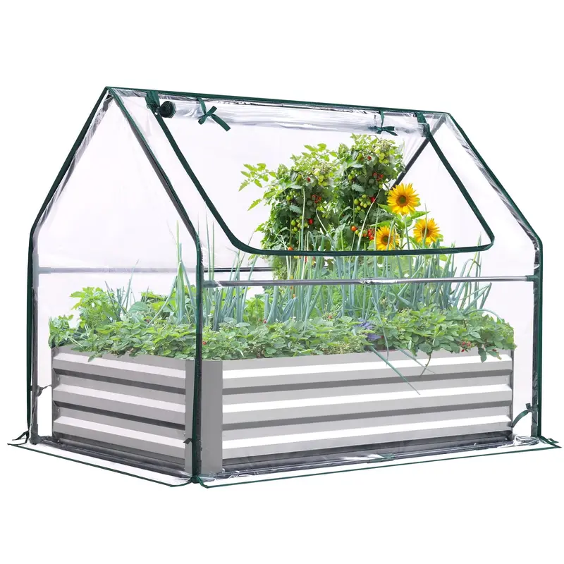 Quictent Extra-Thick Galvanized Steel Raised Garden Bed (49″L x 37″W x 36″H) – Dual-Use Greenhouse & Growing Station