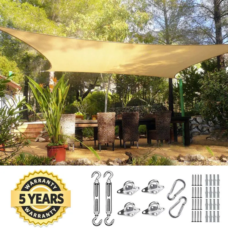 Quictent Sand-Colored 20 ft × 16 ft HDPE Rectangle Shade Sail (185 GSM)